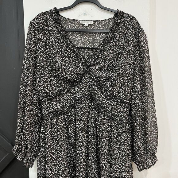 Wild Jasmine Floral V-Neck Semi Sheer Longsleeve Dress Size 2XL Plus - Picture 2 of 7